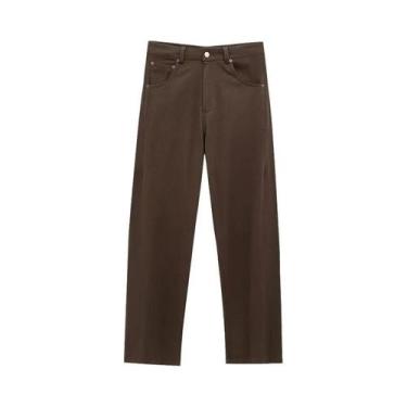 Imagem de Calça Jeans Feminina Vintage De Cintura Alta Marrom, Calça Casual Bagg