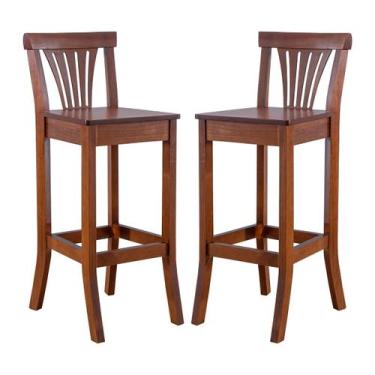 Imagem de Kit 2 Banquetas Alta em Madeira Maciça Valentina com Encosto Veniz Imb