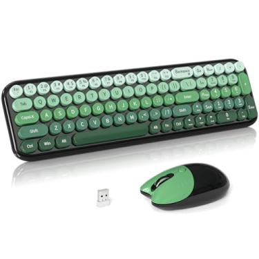 Imagem de Combo de teclado e mouse sem fio, teclado de máquina de escrever retrô colorido Meidosa de 2,4 GHz com formato de gato, mouse óptico ajustável de 3 níveis para PC/desktop/laptop/Windows (preto verde)