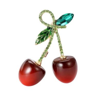 Imagem de Broches De Cereja Com Strass Unissex Para Mulheres, Pins De Frutas Em 