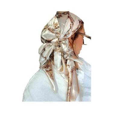Imagem de Lenços Hijab De Seda Satinada Grandes Para Mulheres 90cmx90cm, Estampa