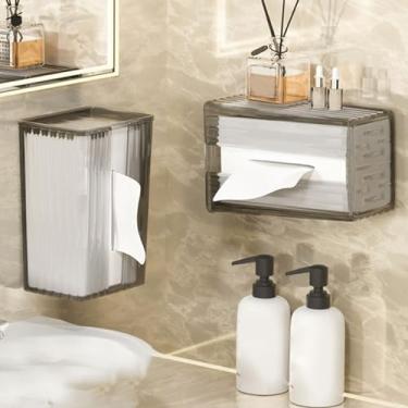Imagem de Caixa de suporte de papel de acrílico transparente montada na parede, dispensador de toalha de papel multifuncional moderno com design transparente, adequado para banheiro, cozinha (cinza claro)