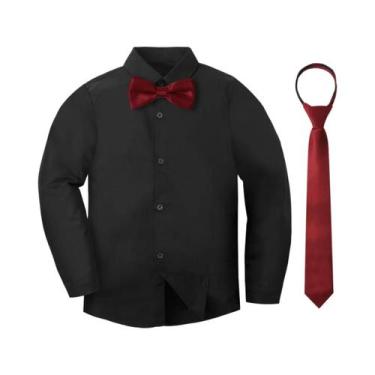 Imagem de Camisa Social Branca De Manga Longa Para Meninos Com Gravata Borboleta