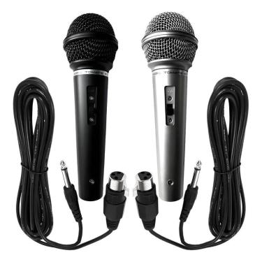 Imagem de Microfone Duplo Karaoke Igreja Bar Com 2 Cabos Preto E Prata