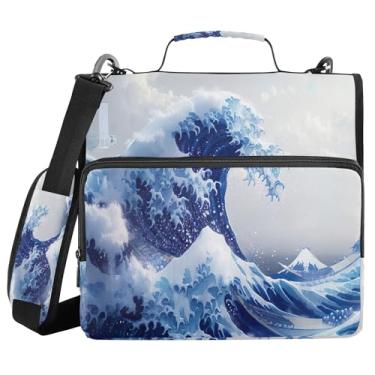 Imagem de SEHANY Fichário japonês Seawave com alça de ombro, capacidade para 500 folhas, vários bolsos, 3 cm, 3 anéis Trapper Keeper