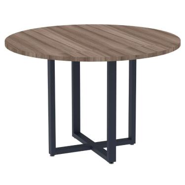 Imagem de Mesa De Reunião Redonda P25 Pandin 110 Cm (largura) Tampo Mdp Walnut Pé Aço Tubular Azul Del Rey