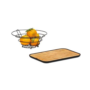 Imagem de Fruteira Cesta e Tabua Bambu Migalheira Preto Bandeja Paes