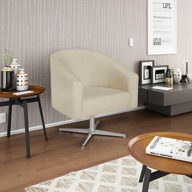 Imagem de Poltrona Decorativa Sala De Estar Recepção Luiza Base Giratória De Metal Suede - Amarena Móveis Bege
