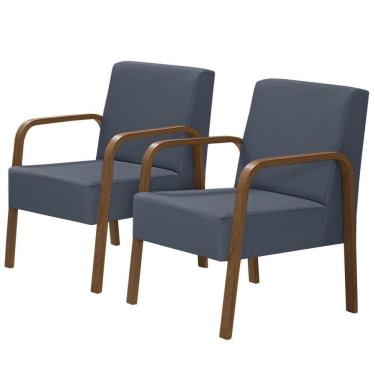 Imagem de Kit 2 Poltronas 1 Lugar Jade Braço Madeira Azul Bic