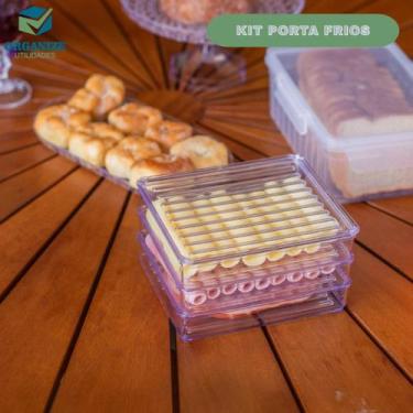 Imagem de Kit Porta Frios Presunto Queijo Kit Acrílico Resistente Com Tampa Herm