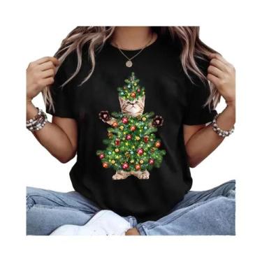 Imagem de Camiseta Unissex Oversized Com Estampa De Gatinho De Natal, Estilo Vin