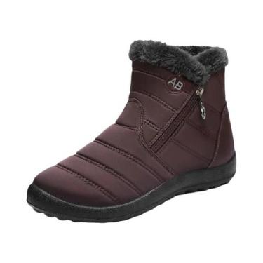 Imagem de Botas Femininas De Inverno Com Forro De Pele, Salto Baixo, À Prova D'á