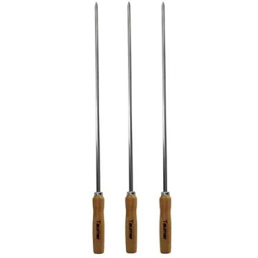 Imagem de Kit 3 Espetos Inox para Coração 85cm Carne Churrasqueira Cabo Madeira 