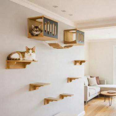 Imagem de Playground Gato 9pcs Prateleiras E Nichos Montado Resistente Onda Sono