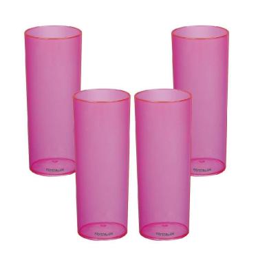 Imagem de Kit 4 Copos Tubo Rosa 300Ml Acrílico