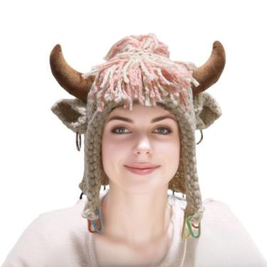 Imagem de Chapéu de cosplay Bigs Horns Warm Soft Cozy Yarns para adultos/criança