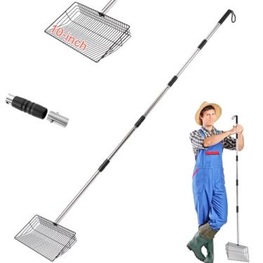 Imagem de Fiedyka Colher para cocô de galinha de 25 cm grande, ancinho de galinheiro de 94 a 170 cm de comprimento, colher de galinheiro de aço inoxidável resistente para pá de peneira de areia, acessórios de