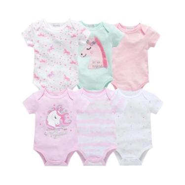 Imagem de Conjunto De 3 a 6 Peças De Macacões Rosa De Unicórnio Para Bebês Menin
