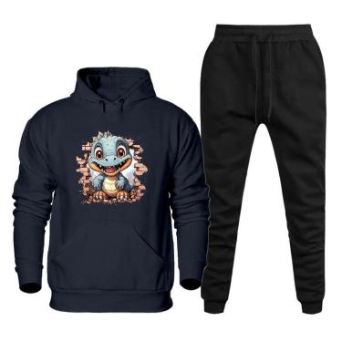 Imagem de Conjunto de Frio Moletom Canguru Com Capuz 50% Algodao e Calça Lisa Com Bolso Confortavel Treino-Masculino