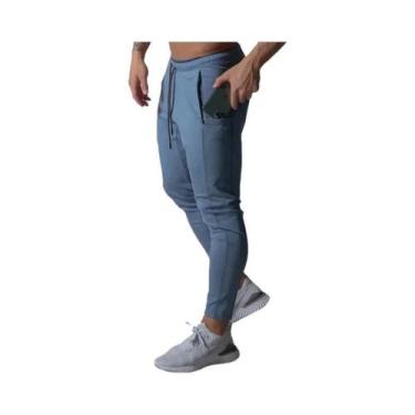 Imagem de Calças De Corrida Slim-Fit Em Algodão Para Homens, Com Zíper No Tornoz