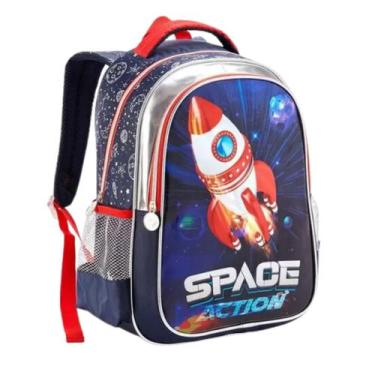 Imagem de Mochila Costas Escolar Infantil Menino Foguete Nasa Astronauta Pequena