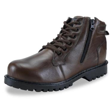 Imagem de Coturno Bota Masculina Couro Cadarço e Ziper Calce Facil Com Puxador Traseiro Palmilha EVA Macia-Masculino