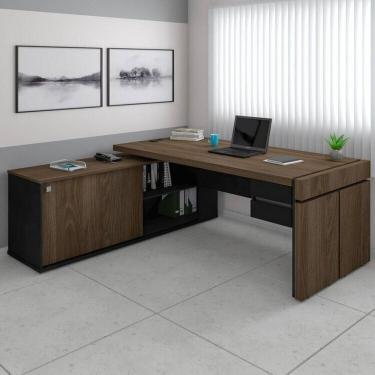 Imagem de Mesa para Escritório Diretor em Tamburato com 2 Gavetas Charuto/Preto