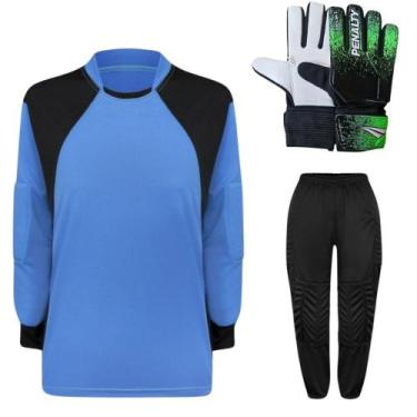 Imagem de Kit de Goleiro Infantil Camisa + Calça Acolchoada + Luva (P a G) - TRB