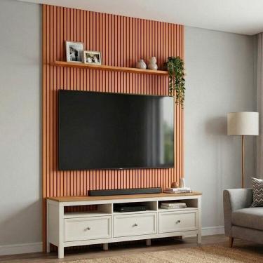 Imagem de Rack Ananda com Painel Aloe para Tv até 75 Polegadas em Mdf Tampo Madeira Maciça Madeira Originals marrom / Off white
