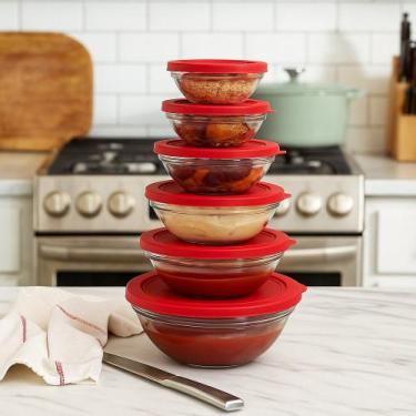 Imagem de Conjunto 5 Potes Redondo de Vidro Com Tampa - Vermelha - Sem Marca
