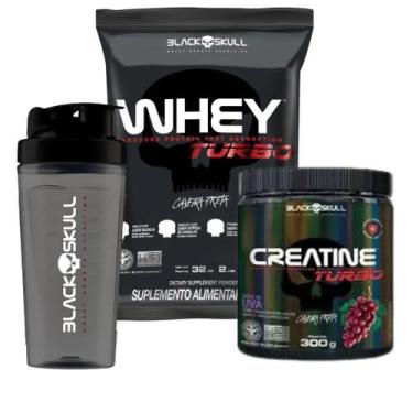Imagem de Kit Whey Turbo 907g Refil com Creatina Turbo 300g Pote e Coqueteleira 