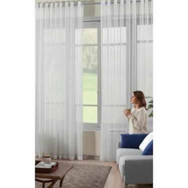 Imagem de Cortina Voil Lisa Transparente Sala/Quarto 3mx2,5m Branca - Congratula
