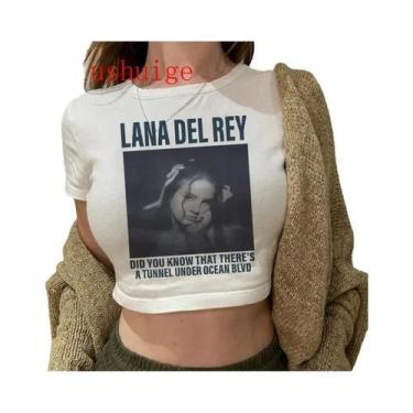 Imagem de Camiseta Vintage Crop Top Harajuku Feminina De Manga Curta Com Gráfico