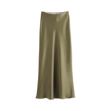 Imagem de Saia Midi De Cetim De Cintura Alta Para Mulheres, Casual, Estilo Stree