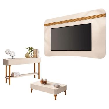 Imagem de Painel Suspenso Armony Off White Cinamomo com Mesa de Centro Liz e Aparador Fiero Off White - HB Móveis
