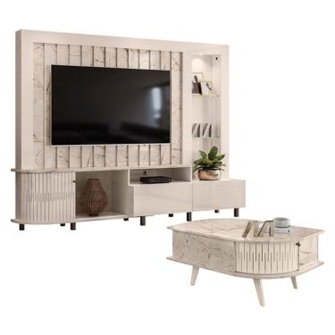 Imagem de Estante Home Theater Le Mans com Mesa de Centro Indianápolis Calacata Off White – Madetec