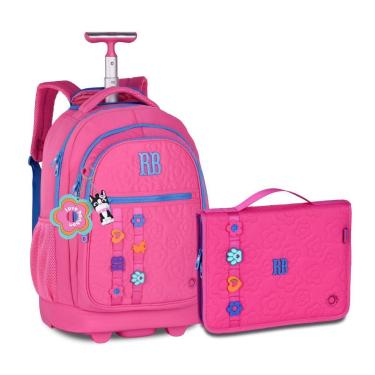 Imagem de Mochila Rodinhas com Estojo Fichário Kit Escolar Feminino-Feminino