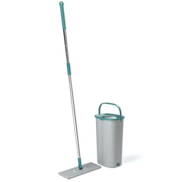 Imagem de Mop Lava e Seca com Balde 5 e 5L para Limpar Pisos em ABS Aço Inox e Microfibra Base 360° Cinza e Verde