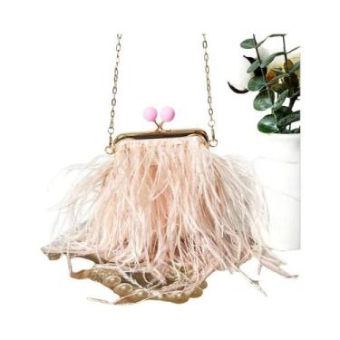 Imagem de Bolsa Clutch Mini Elegante Para Mulheres Com Plumas De Avestruz, Bolsa