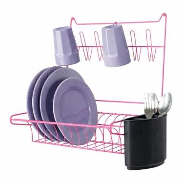 Imagem de Escorredor Suspenso Parede Dobrável 10 Pratos Kit Instalação - Fiver, 