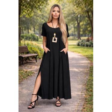 Imagem de Vestido Gola Canoa Com Bolso e Fenda Moda Femenina - modanascimento, P