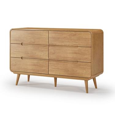 Imagem de Cômoda Kairos 6 Gavetas em Madeira Natural Dourado 140x45x90 cm para Quarto