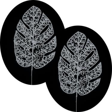 Imagem de Enfeite Natalino Flores Decoração Natal para Árvores, Portas e Paredes com Folhas Natalinas Glitter Prata Kit 6 Peças