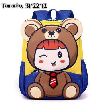 Imagem de Mochila Infantil Escolar OEM Coelho de Desenho Animado em Tecido Oxford 900D 32x27x10 Azul para Menina e Menino