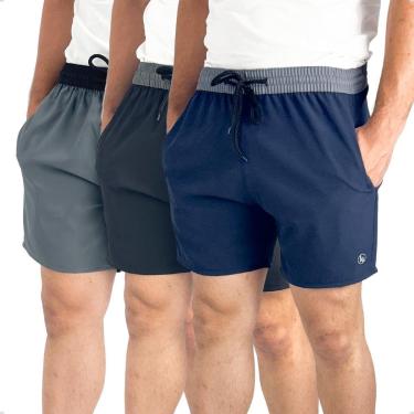 Imagem de Kit 3 S3 Short Esporte Masculino Tactel Elastano Bermuda Curta Praia Treino Academia-Ma...