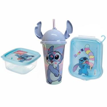 Imagem de Kit Piquenique Stitch com Sanduicheira Pote Plástico e Copo com Tampa 