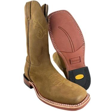 Imagem de Bota Texana Masculina Jácomo Bico Quadrado Couro Hidro Coyote Cano Bor