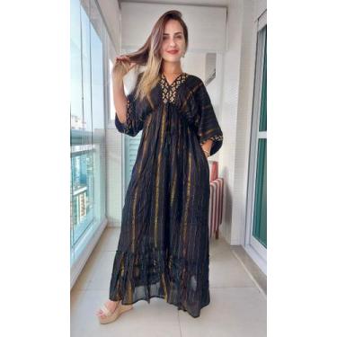 Imagem de Vestido Longo Indiano Lurex Luxo Boho Chic c/ Bolsos e Forro-cod.112 -