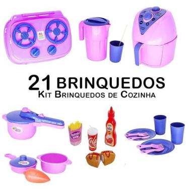 Imagem de Cozinha Infantil Air Fryer Fogão Panelas Comidas Pratos 21pç - Altimar