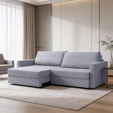 Imagem de Sofá 3 Lugares Retrátil Reclinável com Baú 220cm Maiorca K01 Linho Cinza - Lyam Decor